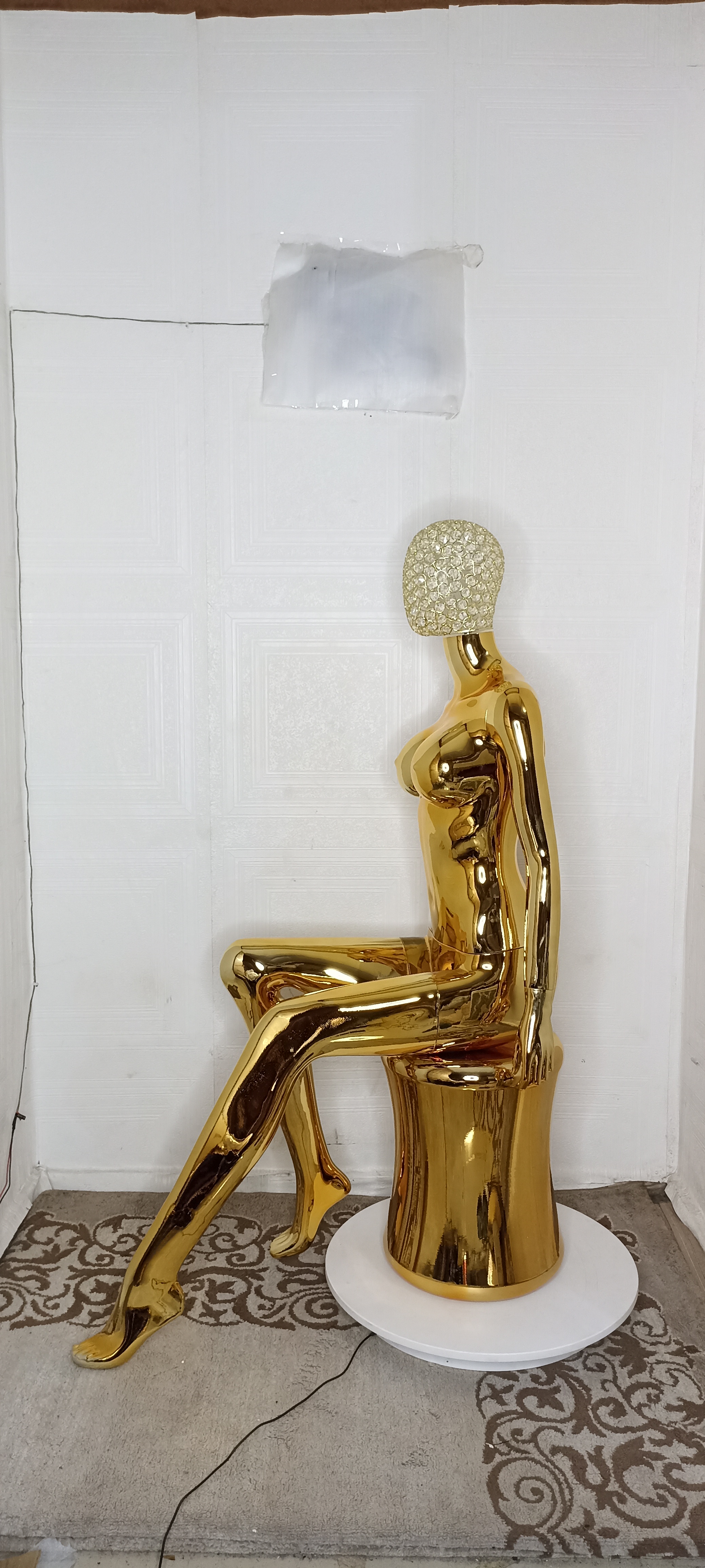 Sitting Seated Chrome Gold Female Mannequin Sitting Seated Chrome Gold Female Mannequin