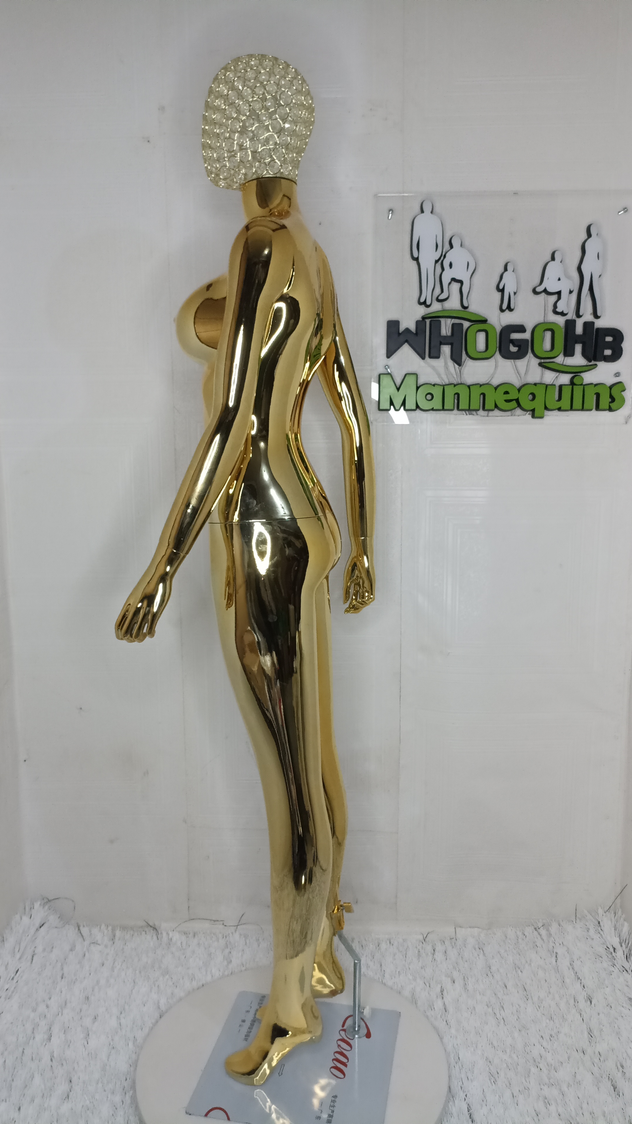 Gold Chrome Female Mannequin Size 8 Medium Bust with Diamond Stoned Wire Mesh Net Head Gold Chrome Female Mannequin Size 8 Medium Bust with Diamond Stoned Wire Mesh Net Head