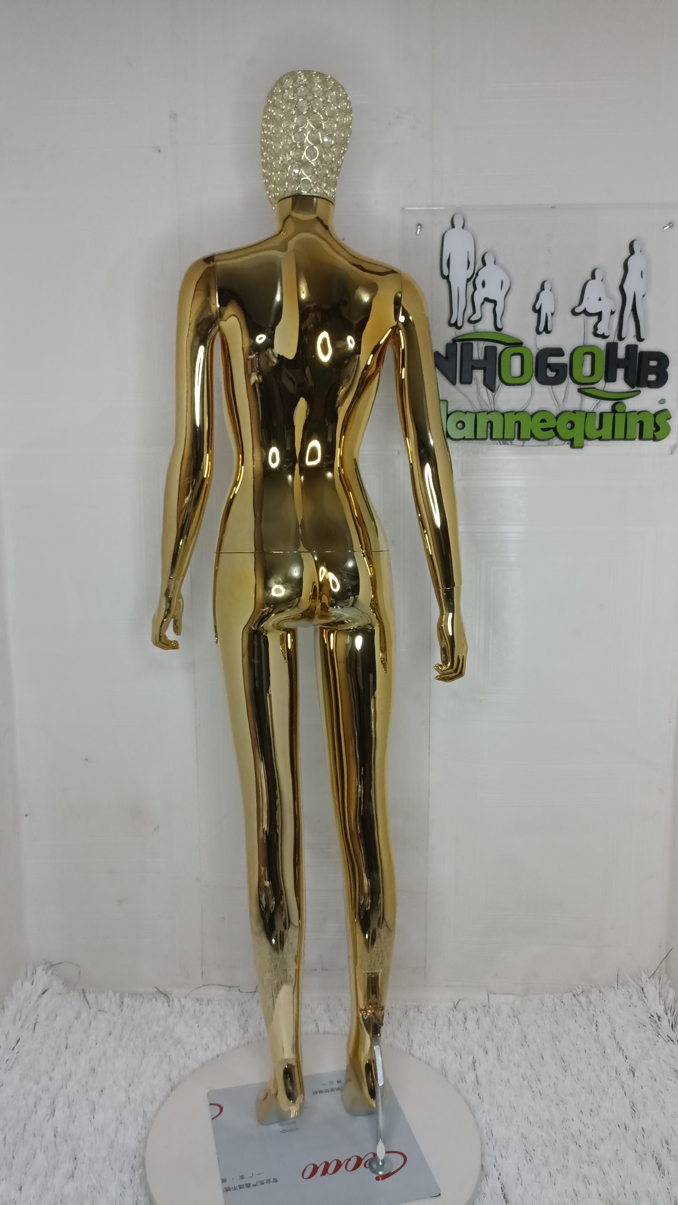 Gold Chrome Female Mannequin Size 8 Medium Bust with Diamond Stoned Wire Mesh Net Head Gold Chrome Female Mannequin Size 8 Medium Bust with Diamond Stoned Wire Mesh Net Head