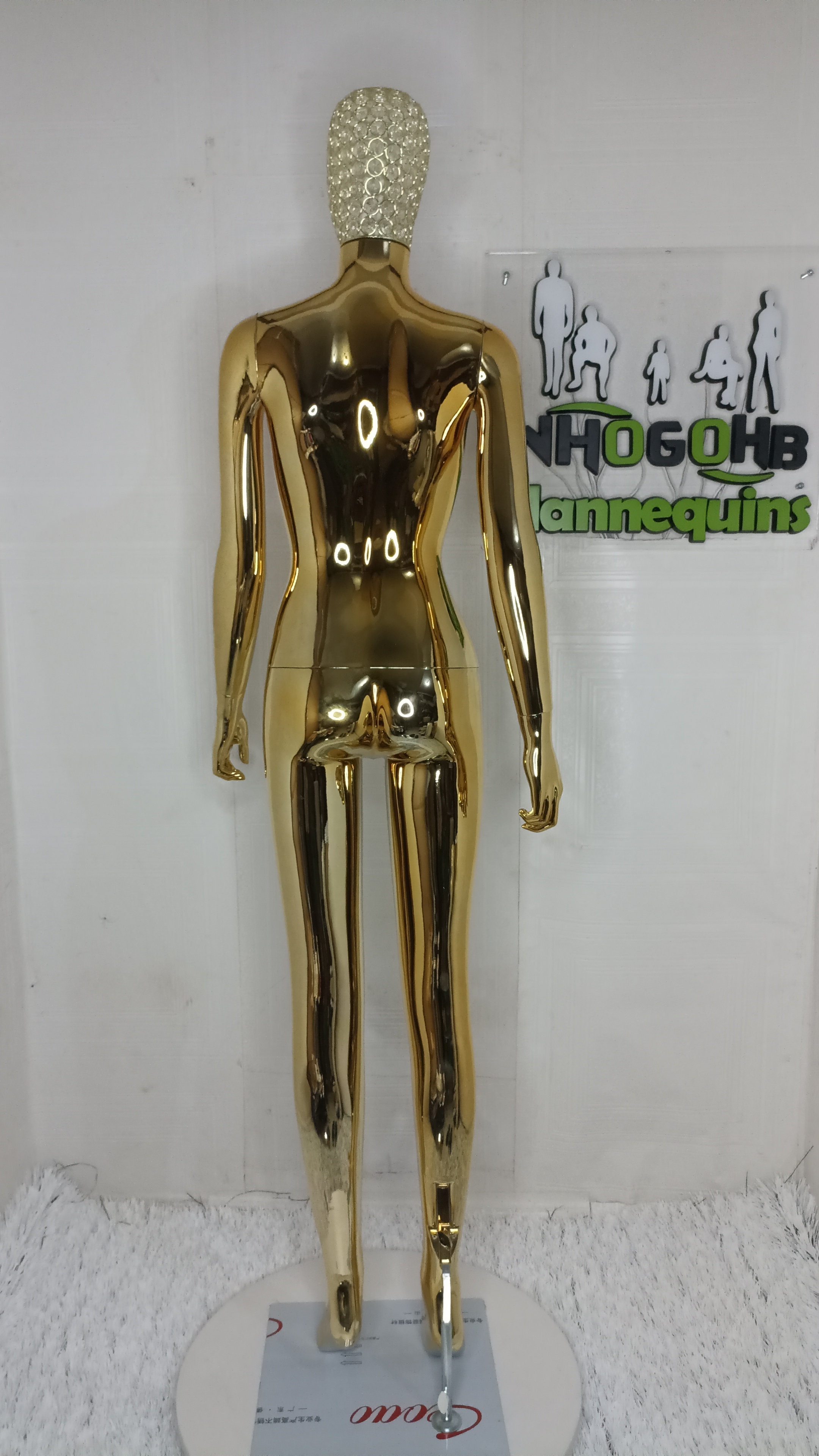 Gold Chrome Female Mannequin Size 8 Medium Bust with Diamond Stoned Wire Mesh Net Head Gold Chrome Female Mannequin Size 8 Medium Bust with Diamond Stoned Wire Mesh Net Head