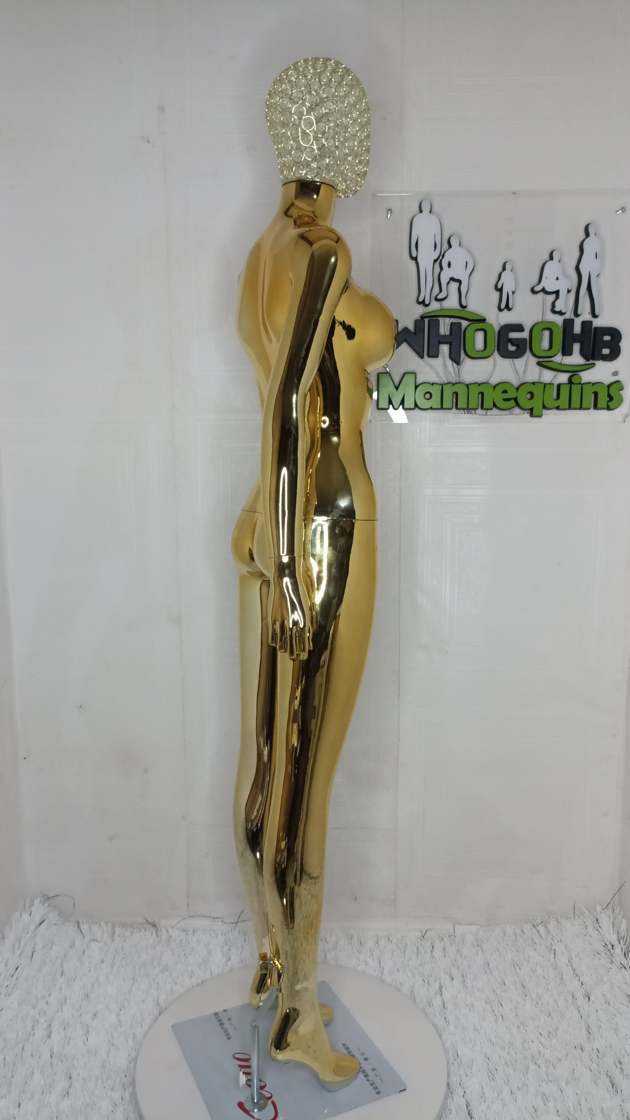 Gold Chrome Female Mannequin Size 8 Medium Bust with Diamond Stoned Wire Mesh Net Head Gold Chrome Female Mannequin Size 8 Medium Bust with Diamond Stoned Wire Mesh Net Head