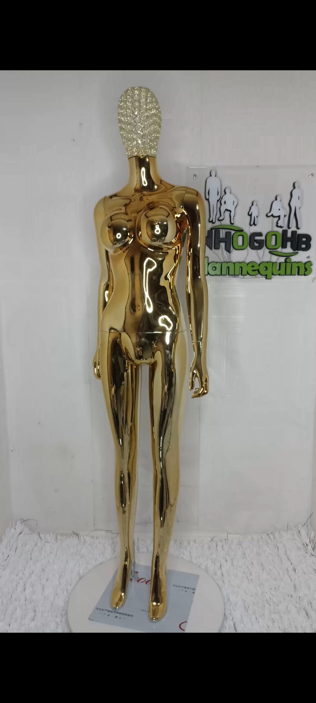 Gold Chrome Female Mannequin Size 8 Medium Bust with Diamond Stoned Wire Mesh Net Head Gold Chrome Female Mannequin Size 8 Medium Bust with Diamond Stoned Wire Mesh Net Head